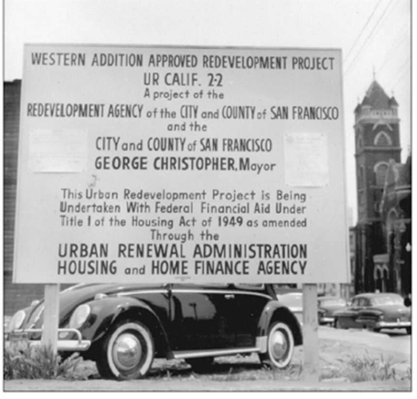 Western Addition signage explaining the Redevelopment Project